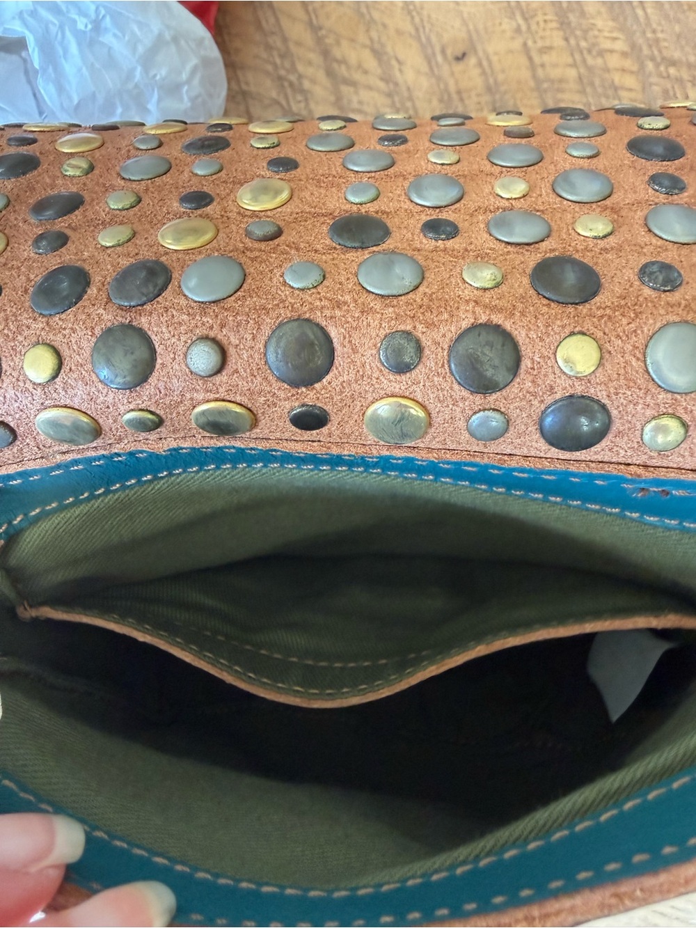 Campomaggi Turquoise Studded Crossbody Bag - Picture 6 of 7